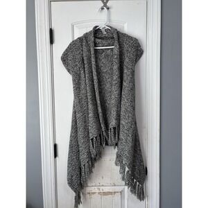 Design History Women's Size S White/Gray Sleeveless Cardigan Sweater Vest Fringe